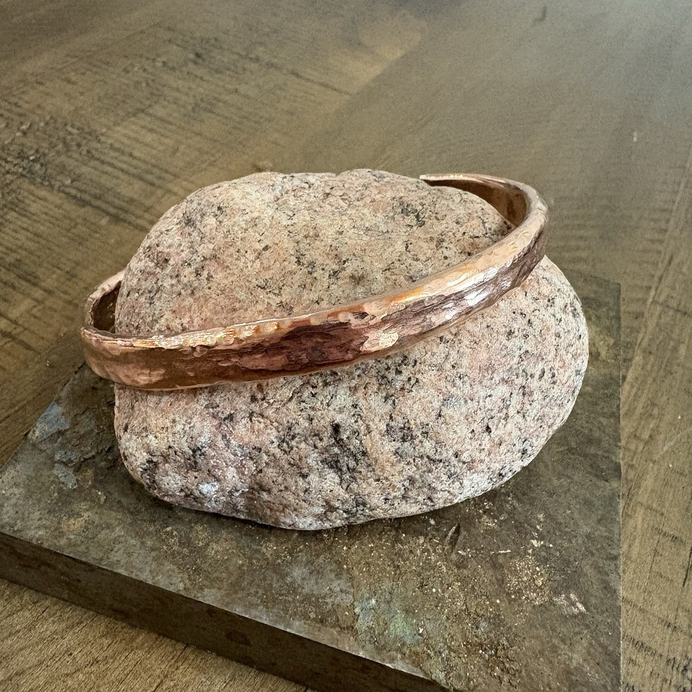 Pure Copper Handmade Thin Slim Cuff Bracelet  Men's Hammered Bare Finish